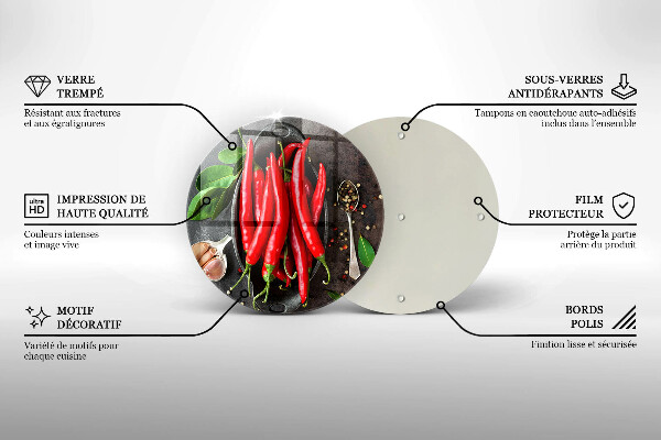 Tábua de corte de vidro Pimentas vermelhas