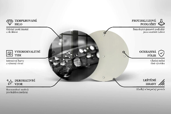 Tábua de cortar de vidro Gotas de orvalho nas folhas