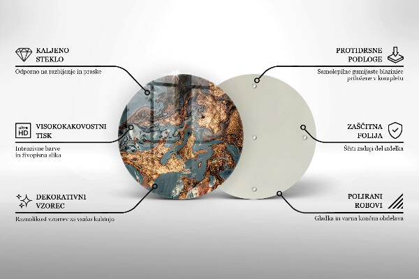Tábua de corte de vidro Estrutura de rocha dourada