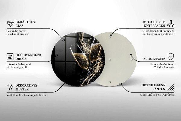 Tábua de corte de vidro Taças de champanhe