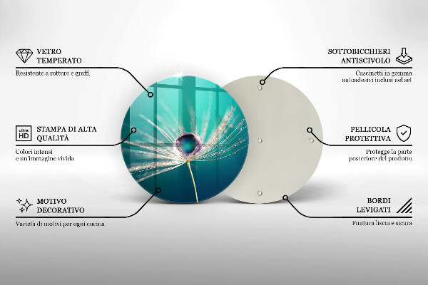 Tábua de cortar alimentos Orvalho em um dente-de-leão