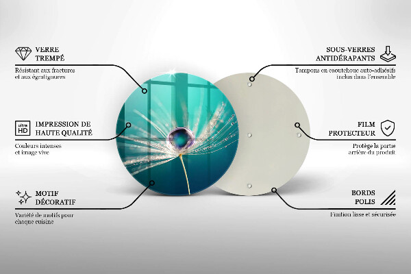 Tábua de cortar alimentos Orvalho em um dente-de-leão