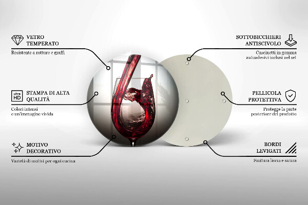 Tábua de corte de vidro Um copo e vinho tinto
