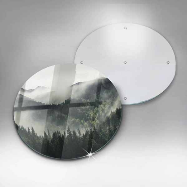 Tábua de cortar de vidro Paisagem de floresta e neblina