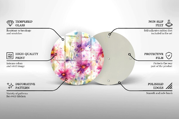 Tábua de corte de vidro Flores pintadas