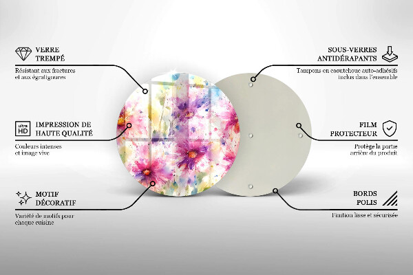 Tábua de corte de vidro Flores pintadas