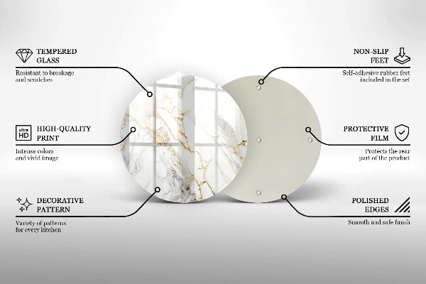 Tábua de cortar de vidro Mármore claro com dourado