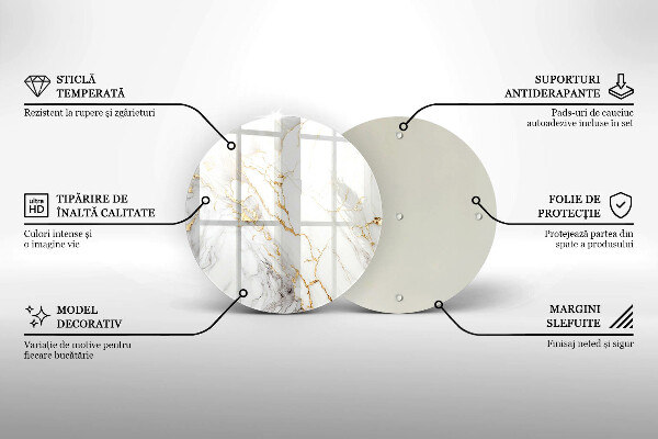 Tábua de cortar de vidro Mármore claro com dourado