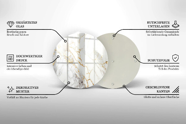 Tábua de cortar de vidro Mármore claro com dourado