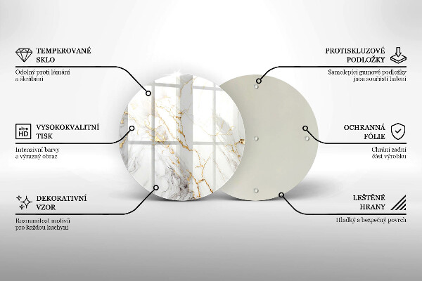 Tábua de cortar de vidro Mármore claro com dourado