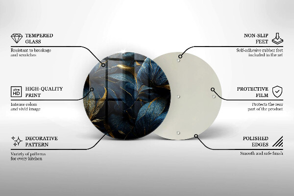 Tábua de corte de vidro Folhas decorativas com ouro