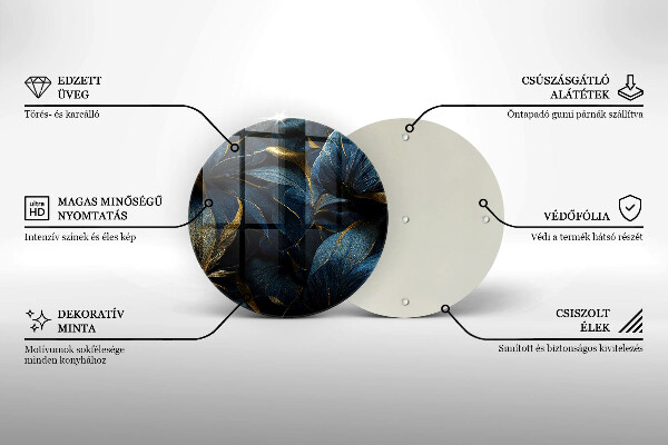 Tábua de corte de vidro Folhas decorativas com ouro