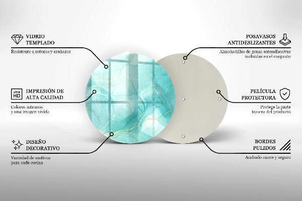 Tábua de vidro Abstração azul e dourada