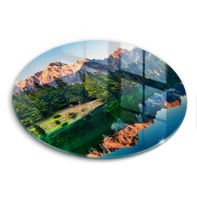 Tábua de corte de vidro Lago de floresta e montanha