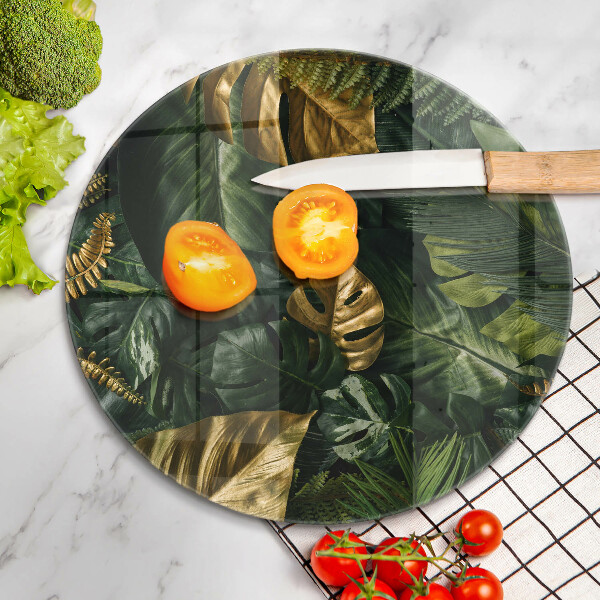 Tábua de corte Folhas de Monstera Dourada