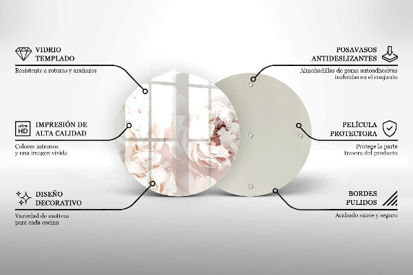 Tábua de vidro Peônias pastéis