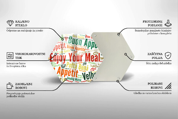 Tábua de corte de vidro Bon appetit legendas idiomas