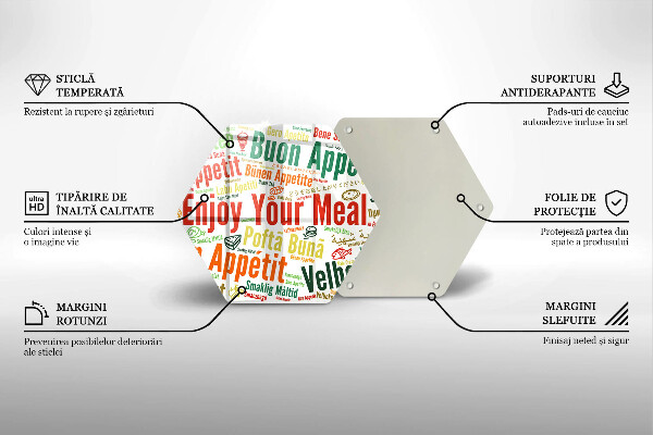 Tábua de corte de vidro Bon appetit legendas idiomas