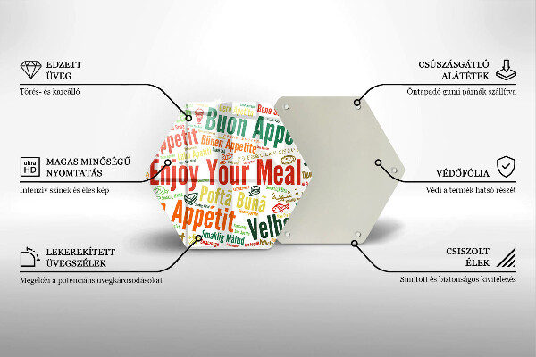 Tábua de corte de vidro Bon appetit legendas idiomas