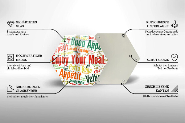 Tábua de corte de vidro Bon appetit legendas idiomas