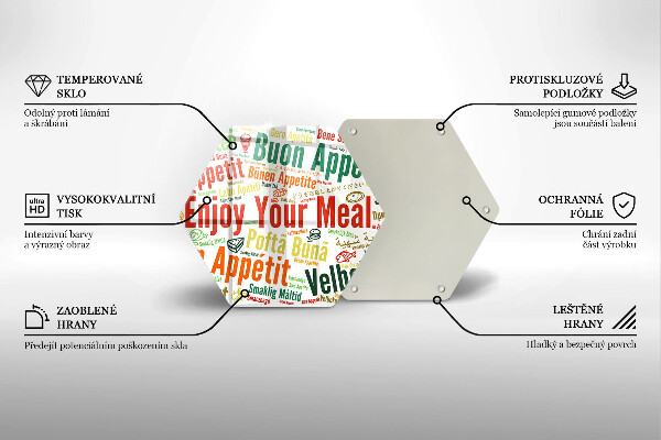 Tábua de corte de vidro Bon appetit legendas idiomas