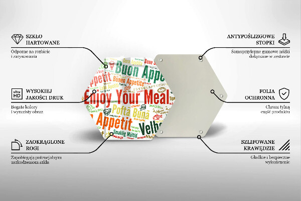 Tábua de corte de vidro Bon appetit legendas idiomas