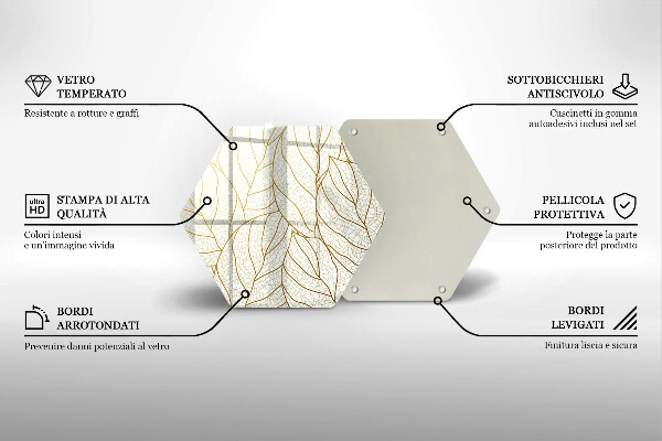 Tábua de corte de vidro Padrão de folha de arte de linha