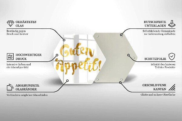 Tábua de corte de vidro A inscrição Guten Appetit!