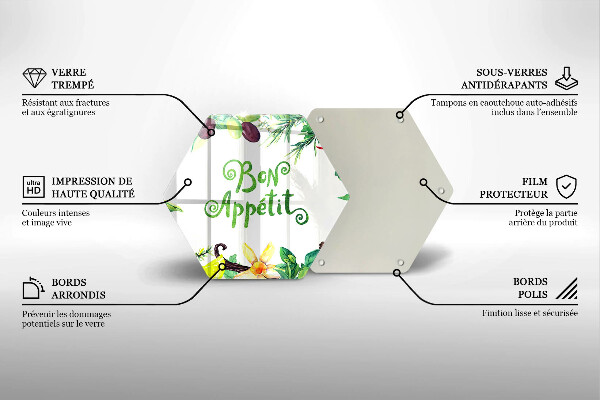 Tábua de vidro A inscrição Bon Appetit