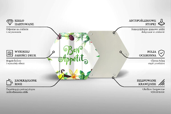 Tábua de vidro A inscrição Bon Appetit