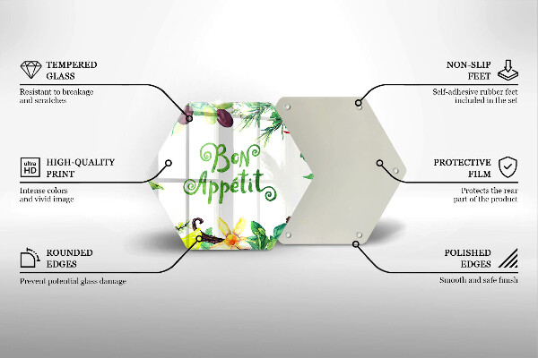 Tábua de vidro A inscrição Bon Appetit