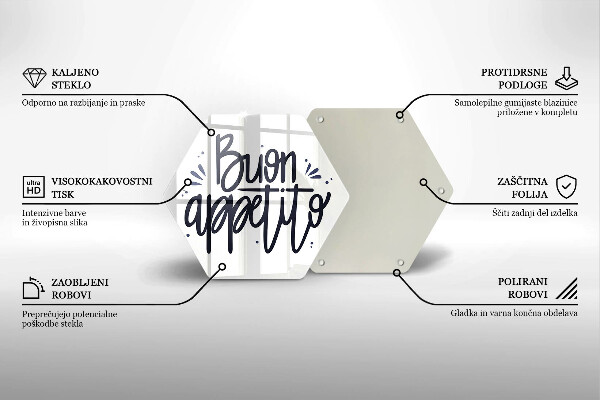 Tábua de vidro A inscrição Buon Appetito