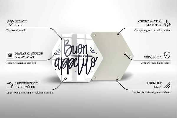 Tábua de vidro A inscrição Buon Appetito