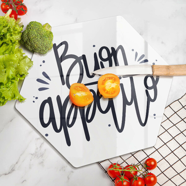 Tábua de vidro A inscrição Buon Appetito