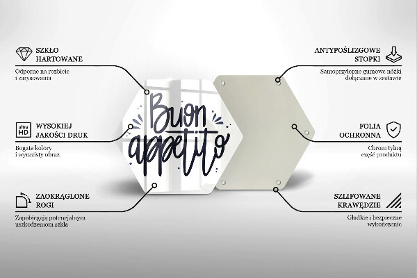 Tábua de vidro A inscrição Buon Appetito