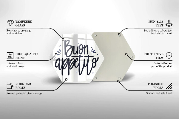 Tábua de vidro A inscrição Buon Appetito