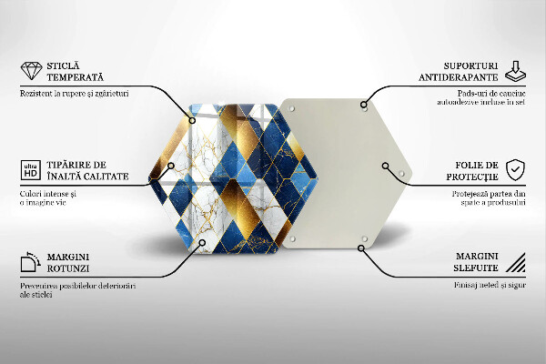 Tábua de cortar de vidro Mármore losango dourado