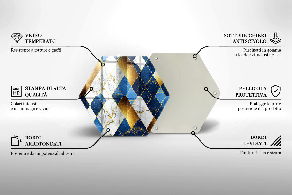 Tábua de cortar de vidro Mármore losango dourado