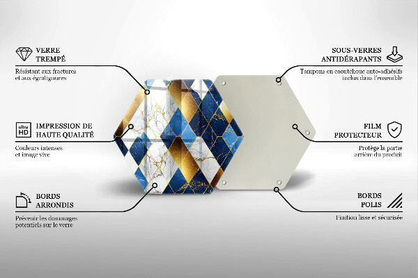 Tábua de cortar de vidro Mármore losango dourado