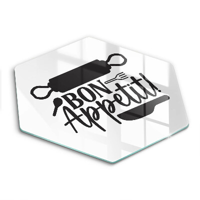Tábua de vidro A inscrição Bon Appetit