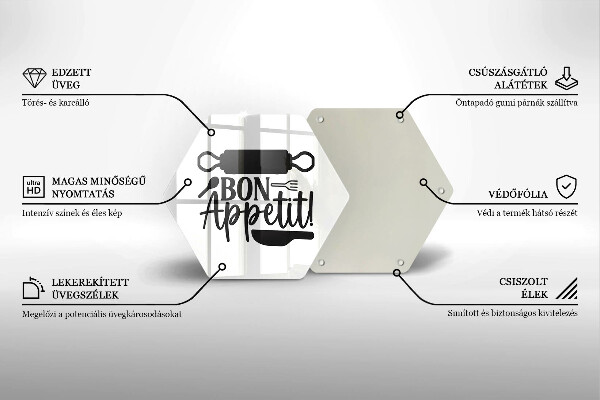 Tábua de vidro A inscrição Bon Appetit
