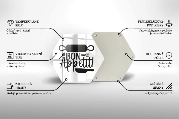 Tábua de vidro A inscrição Bon Appetit