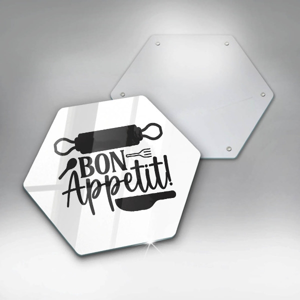 Tábua de vidro A inscrição Bon Appetit