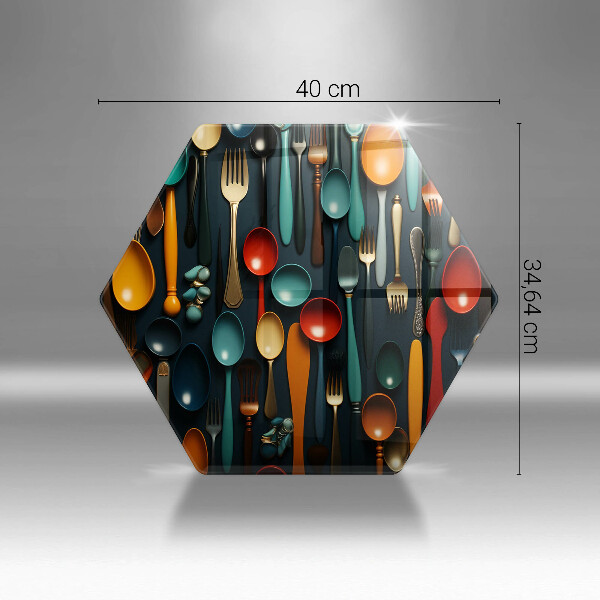 Tábua de corte de vidro Colheres e garfos coloridos