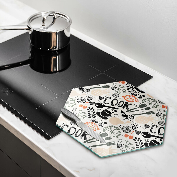 Tábua de corte de vidro Motivo de cozinha de desenho animado