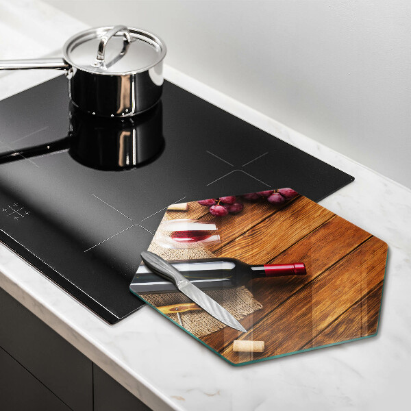 Tábua para cozinha Uma garrafa de vinho tinto