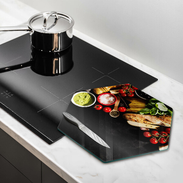 Tábua de cortar de vidro Ingredientes e especiarias italianas