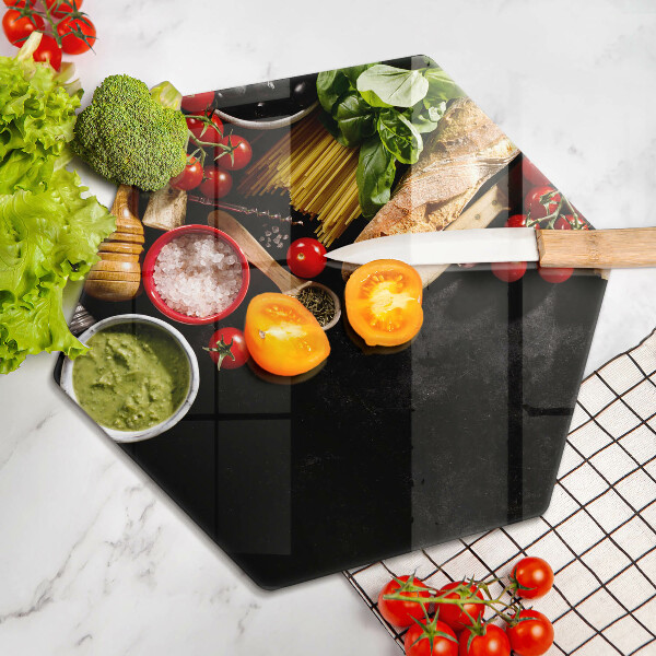 Tábua de cortar de vidro Ingredientes e especiarias italianas