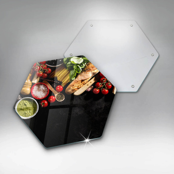 Tábua de cortar de vidro Ingredientes e especiarias italianas