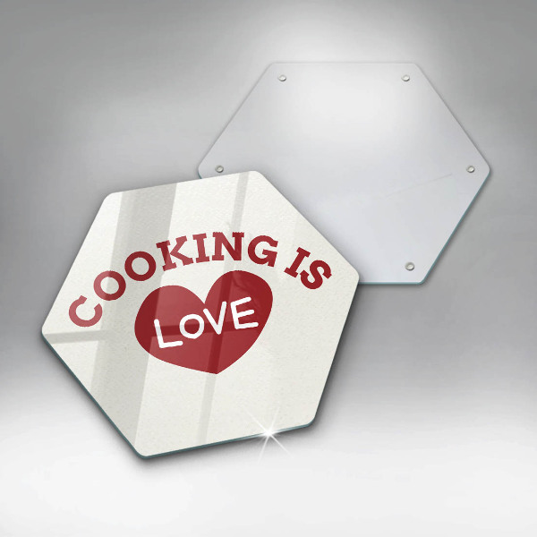 Tábua de corte de vidro A inscrição Cozinhar é amor
